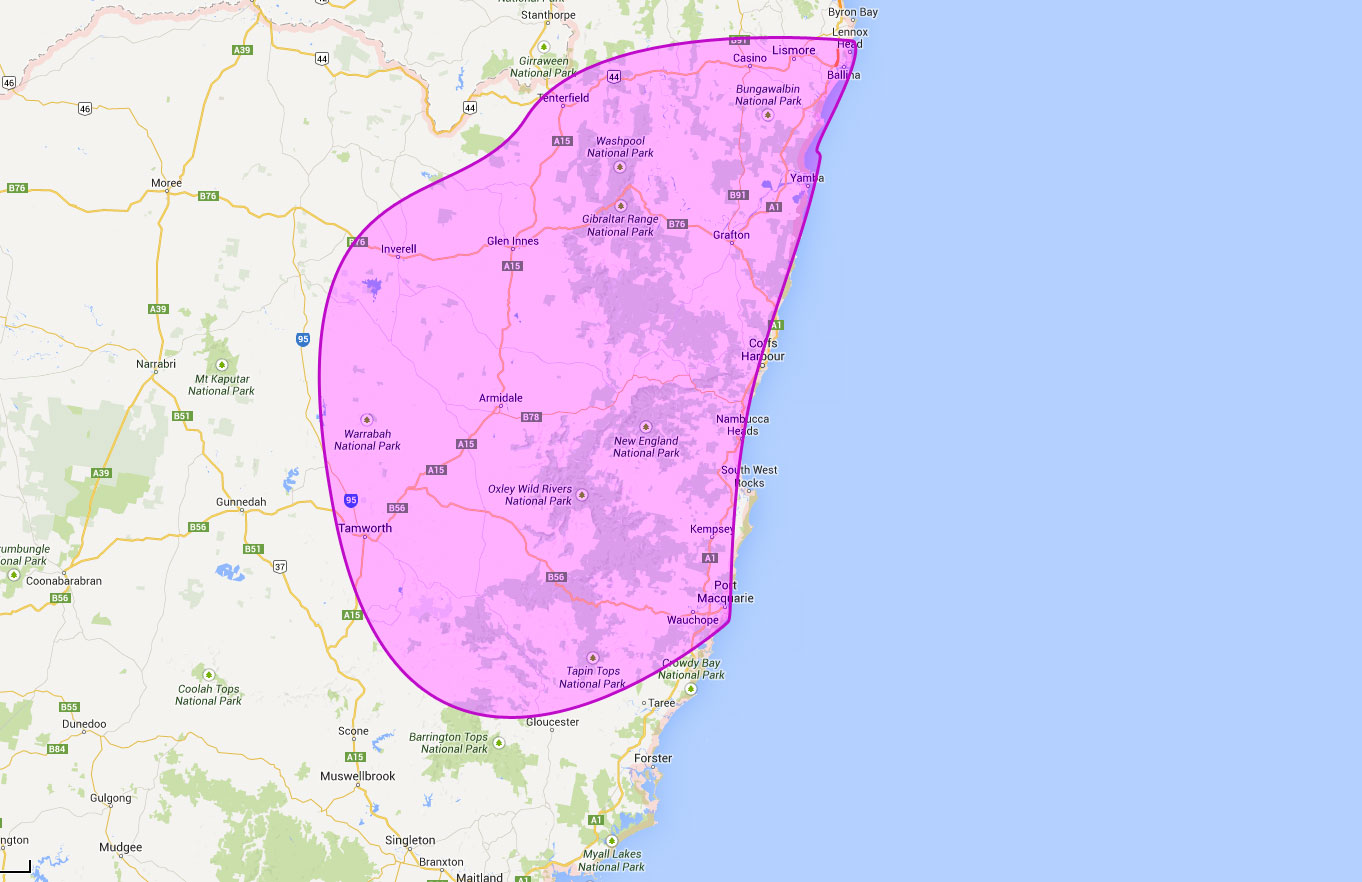 Direct Wholesale Services delivery and service area map