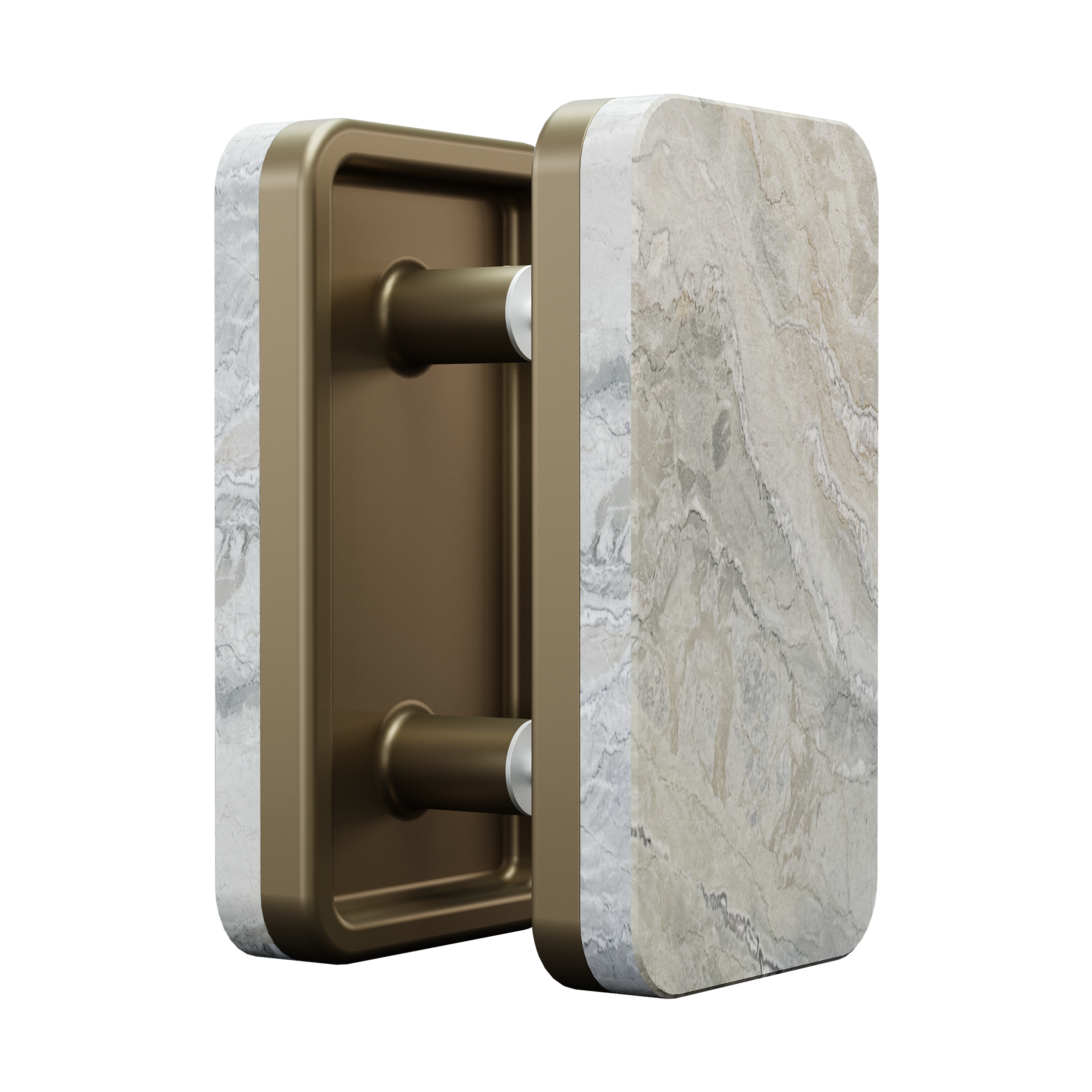 Render of the pull in stone and metal