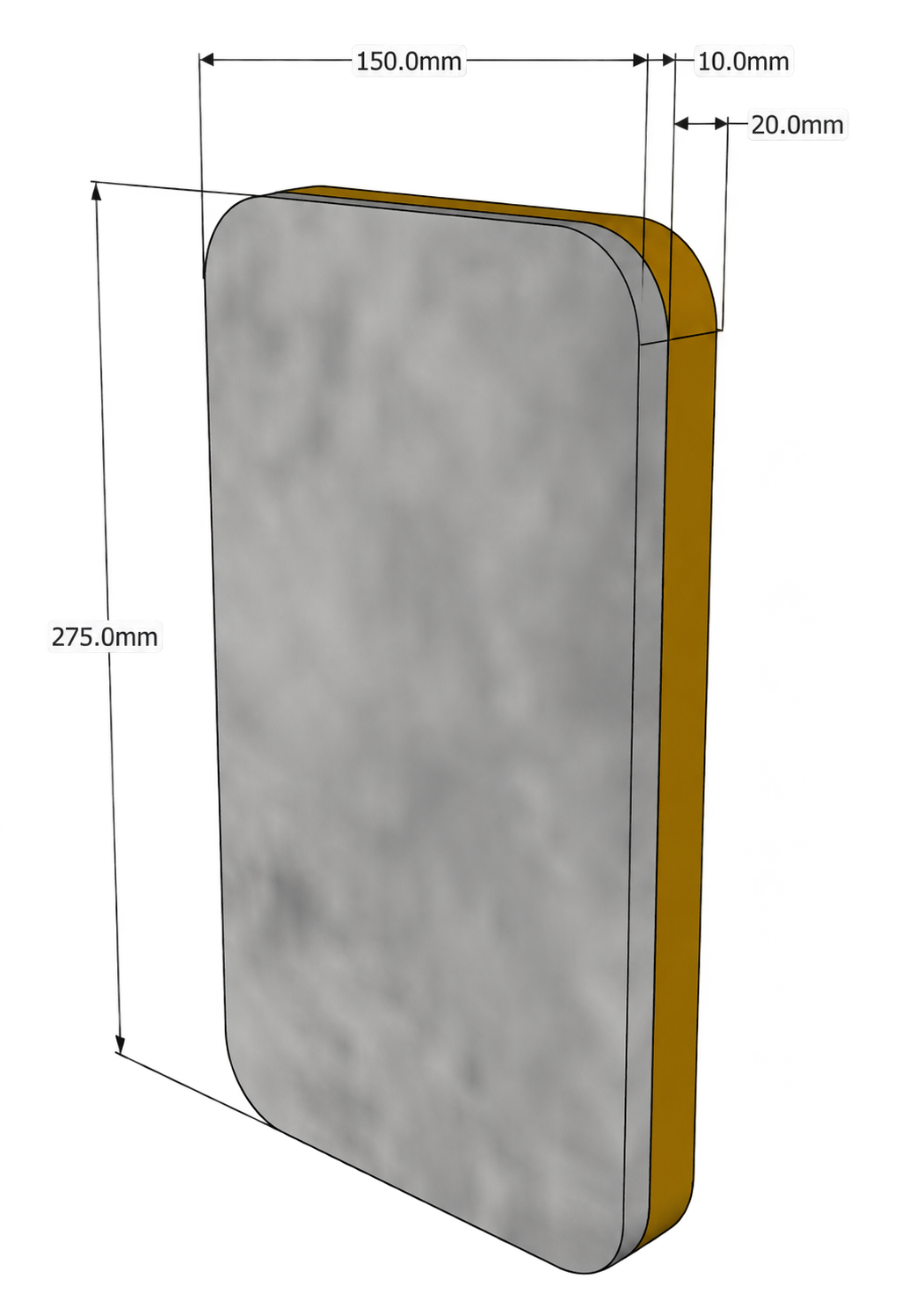 Dimension diagram of a rounded stone panel
