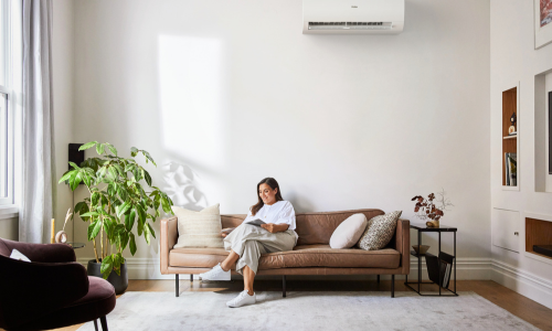 Haier split system air conditioner in a bright living room