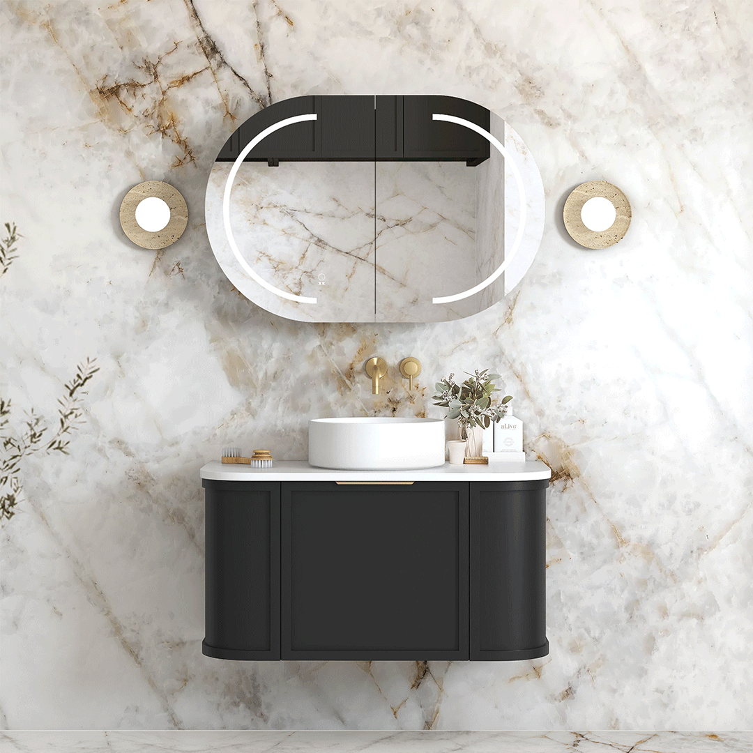 Hampshire 900mm Satin Black Wall Hung Curve Vanity - Image 2