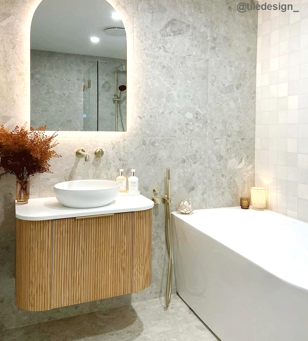 Bondi 750mm Woodland Oak Fluted Curve Vanity (12TH & NTH Only) - Image 2