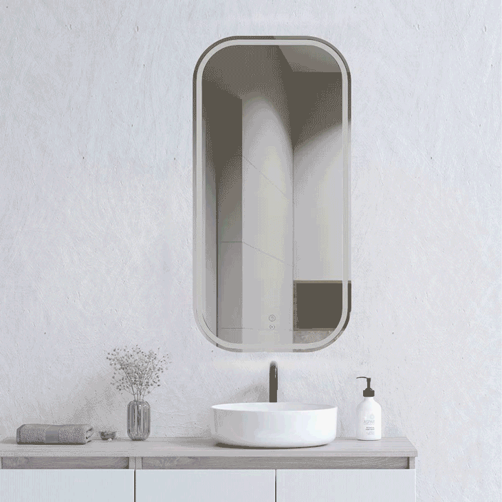 LED Newport 900(H)x450(W) Frameless Tuffi Mirror Soft Square LED Newport 900(H)x450(W) Frameless Tuffi Mirror Soft Square